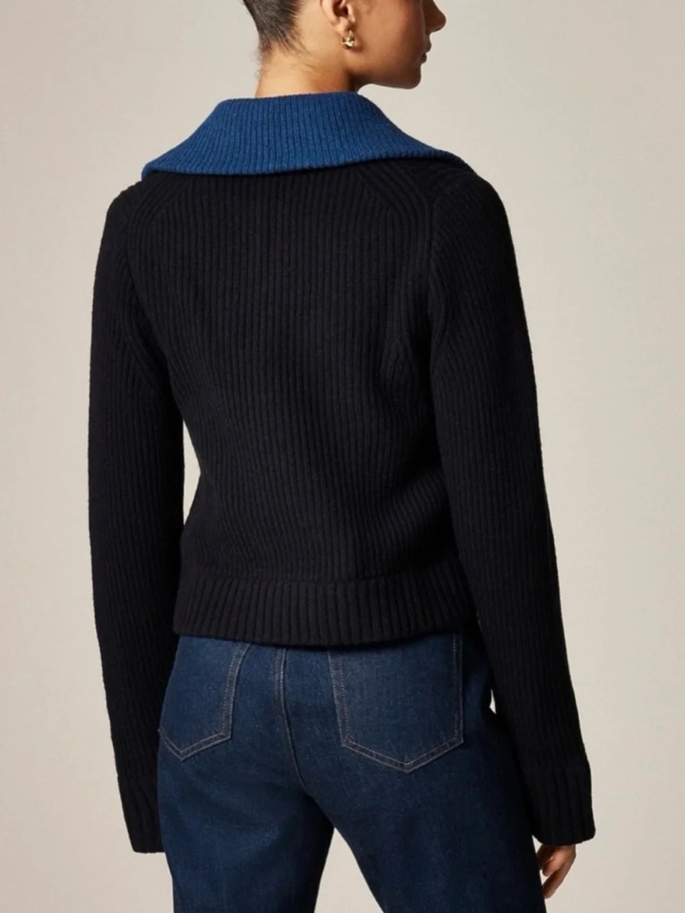 NWT J. Crew Colorblock Collared Full-zip Sweater Wool Navy Blue